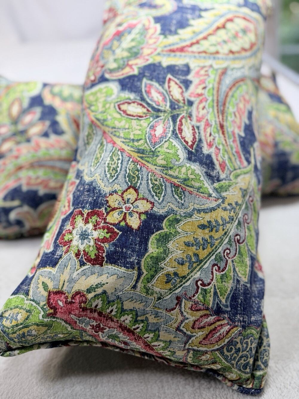 Newport-Layton Home Paisley Down Throw Pillows Navy Blue Floral Pair Set of 2